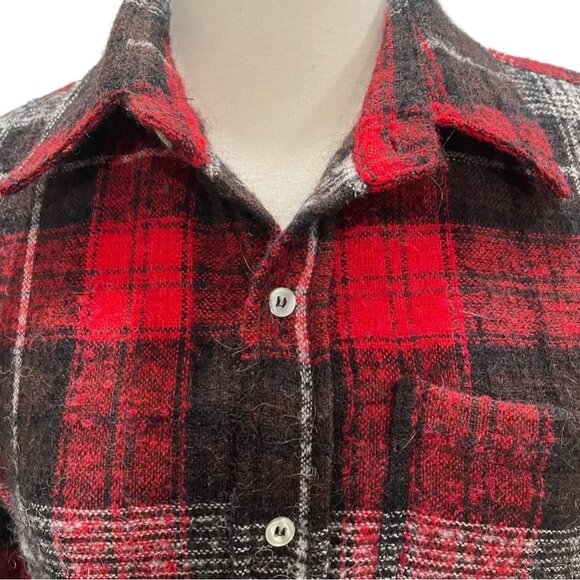 Plaid Flannel Shirt Red Black S Casual Lumberjack Chic Retro Hiking Camping Cozy - Picture 7 of 10